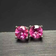 2Ct Round Cut Lab-Created Pink Ruby Women Stud Earrings 14k White Gold Plated