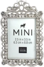 Bejeweled Silver Tone Metal Mini Picture Frame, 2.5" X 3.5"