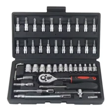 46 Piece Auto Repair Tool Kit 1/4-Inch Socket Set Tool Combo Wre