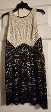 Vince Camuto Ivory & Black sleeveless lace/eyelet knee Length Size 8 Dress NWT