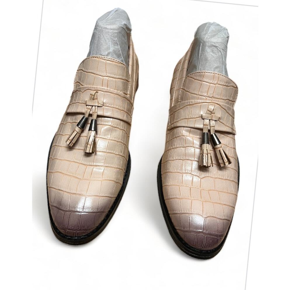 SAOLA Scarpa uomo marrone punta ombreggiata coccodrillo nappa pelle suola tridente taglia 10 EU 43 NUOVA