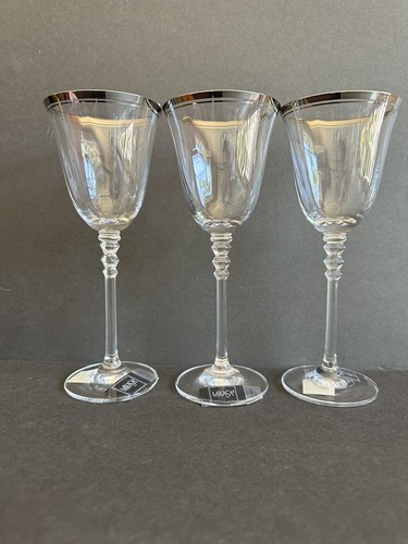 Mikasa SONATA PLATINUM Crystal Wine Glasses Water Goblets Set Of 3 New - Picture 7 of 9