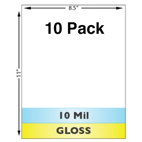 BRAINSTORM ID 10 Mil Gloss Full Sheet (8.5" x 11") Laminates - 10 Pack - Use With Teslin ID