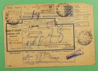DR WHO 1928 CECOSLOVACCHIA BOLLETTINO DI SPEDIZIONE GABLONZ IN MESSICO R79030