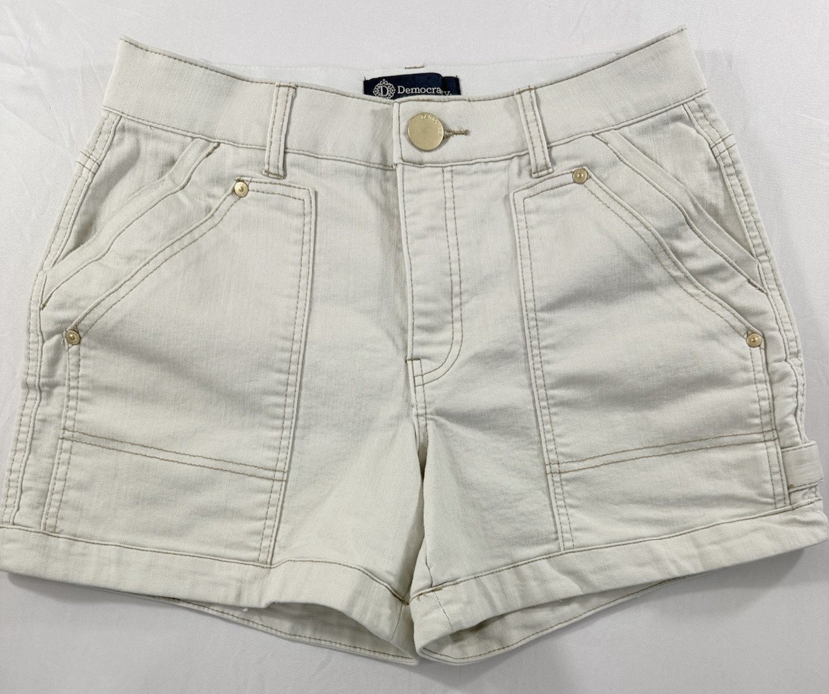 Democracy Ab Solution Shorts Women’s Size 8 Beige Stretch Denim Casual Summer