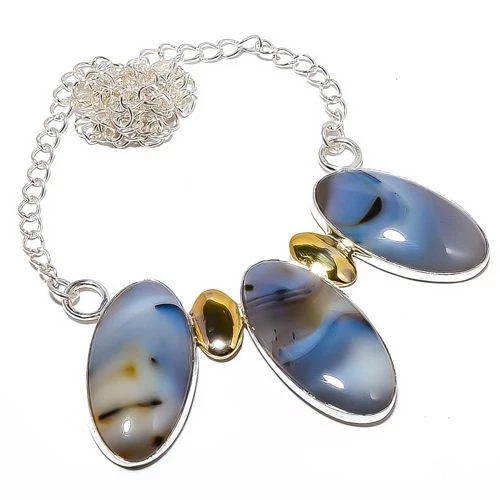 Collar Botsuana Ágata 925 Plata de Ley Dos Tonos Hecho a Mano 16.17.99" A386 Foto 4 de 4