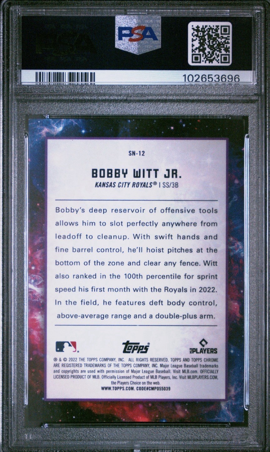 2022 Topps Cosmic Chrome Bobby Witt Jr. Supernova Case Hit RC PSA 9 MT SP #SN-12 view 2