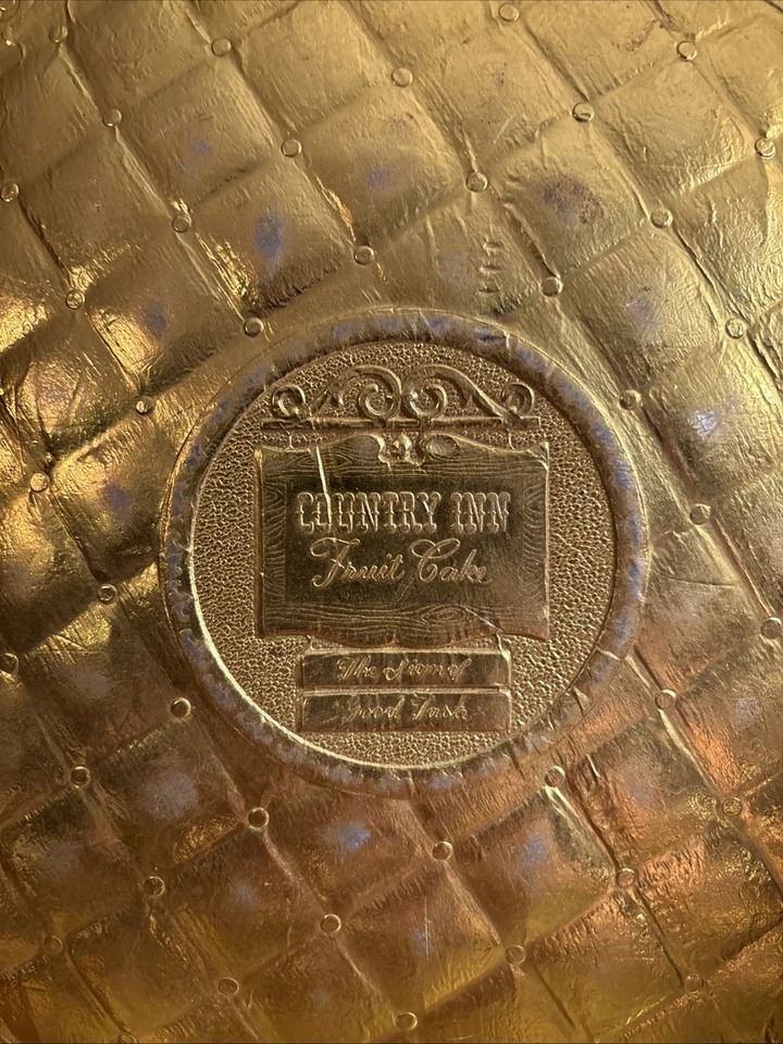 Pastel de frutas vintage de metal dorado en relieve Country Inn Guildcraft vacío 10" x 3,5 Foto 4 de 4