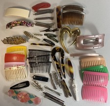 NICE LOT OF VTG HAIR BARRETTES, COMB, AND HAIR PIN