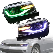 VLAND RGB LED Projector Headlights For 2014-2015 Chevrolet Camaro W/Sequential
