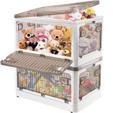 DILIBRA 28 Liters Plastic Storage Bins with Lids, 2 Pack Stackable Storage Co...