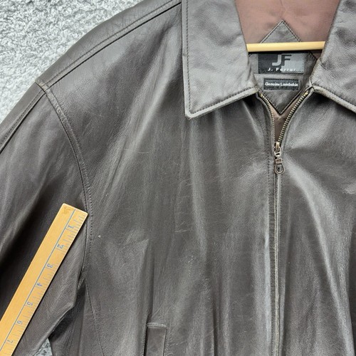 VTG J Ferrar Genuine Lambskin Brown Leather Full Zip Lined Bomber Jacket Mens XL - Picture 9 of 12