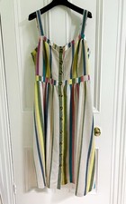 Cotton & Linen summer multicoloured-striped maxi dress with straps - Size 20