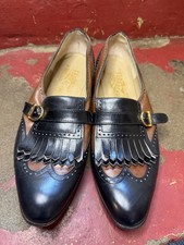 VTG Salvatore Ferragamo Two-Tone Wingtip Loafers Kiltie Fringe Buckle Strap W7.5