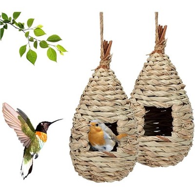Vogelnest Gras 2 Stück Garten Vogelhaus Holz Nistkasten für Meisen, Spatzen