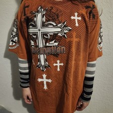 MMA Elite Men’s T Shirt Orange Black Crosses Y2K Size XL