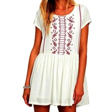 Lulu's Crush-Worthy Ivory Embroidered Babydoll Dress with red - Small