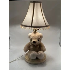 Vintage Cosco Cute Teddy Bear Table Lamp with Beaded Lampshade Kids Room Decor