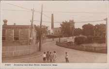 Broadway And Main Street Graniteville MA Textile Mill Smokestack RPPC Postcard