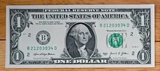 $1 Bill Broken Ladder Note B21203034D UNC