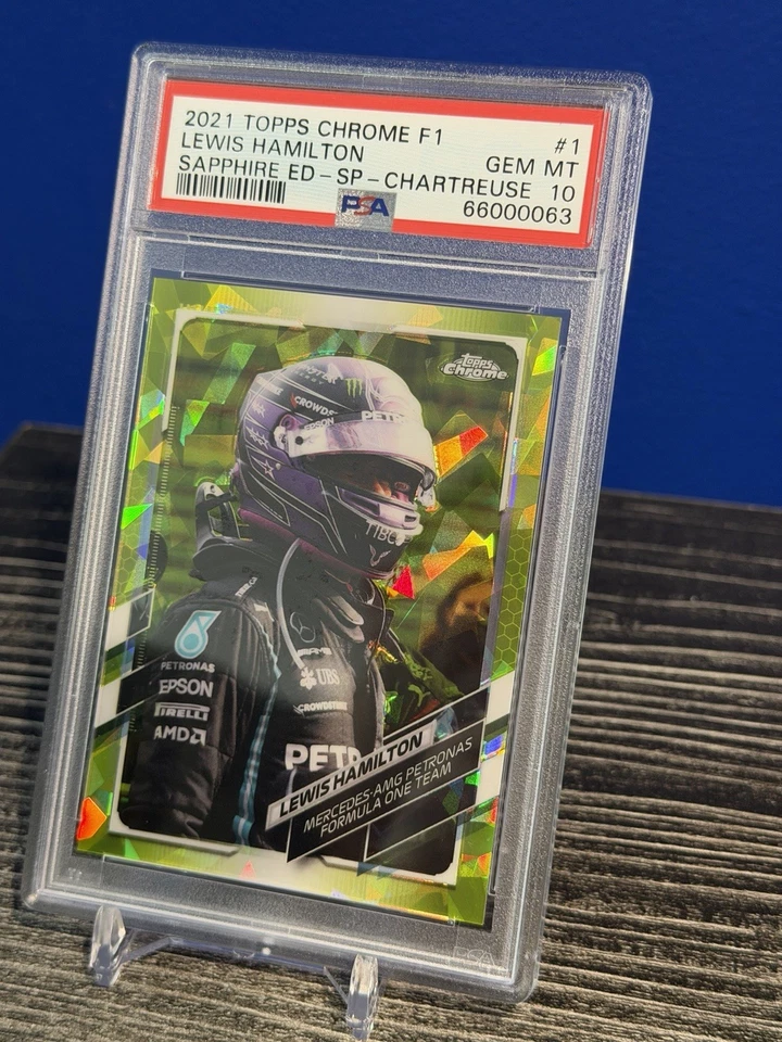 2021 Topps Chrome F1 Sapphire #1 Lewis Hamilton Chartreuse SP IV /199 PSA 10 - Image 4 of 4
