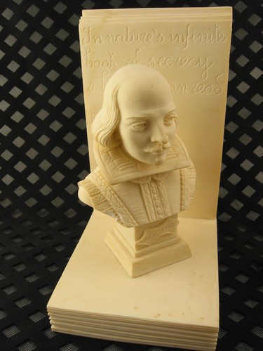 1987 Sgn'd A. Giannelli Made in Italy Shakespeare Bust Alabaster Resin Bookends - Afbeelding 11 van 14