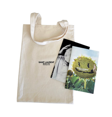 Saint Laurent Tote Bag Rive Droite Paris Beige + 2 Magazines
