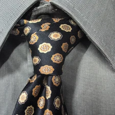 BRIONI Italian Silk Tie Golden Medallion On Black Printed 3 5/8" X 59 1/2"