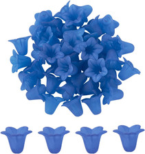 50Pcs Blue Acrylic Flower Beads Frosted Floral Bead Caps Trumpet Flower Jewel...