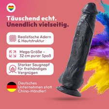 marielove XXL Riesendildo Schwarz mit Hoden - 32cm - Ø 5,8cm Biegsam - Dildo 💥❤