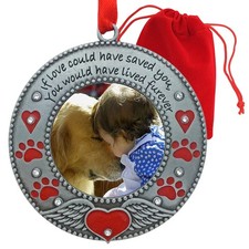 Pet Memorial Ornament - Dog or Cat - Enameled Jeweled with Red Hearts, Ange...