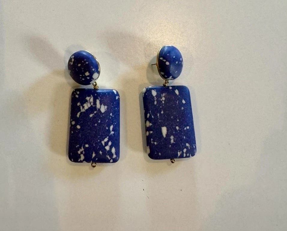 Lele Sadoughi Boulder Drop Earrings In Marble & Howlite with 14k Gold Plated - Image 2 of 4