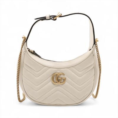 Gucci GG Marmont Half Moon Leather Way Shoulder Bag White 699514