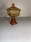 VTG  Jeanette Glass Red Yellow Orange Amberina Pedestal Wedding Cake Box Dish