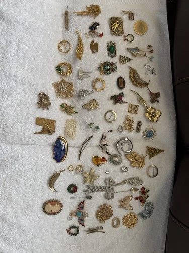 LOT OF VINTAGE COSTUME JEWELRY PINS. 032919