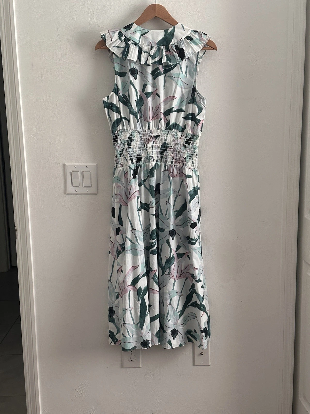 Abito midi Tory Burch floreale stampa fumè avorio deserto taglia M