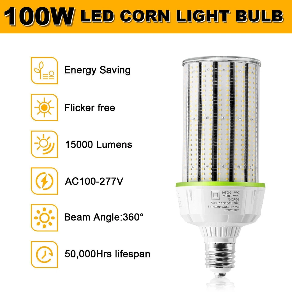 5000K Daylight, E39 Mogul Base 100W LED Corn Light Bulb Warehouse Workshop Lamps - Image 4 of 4