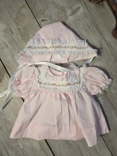 Vtg Alexis Baby Dress 3mo Pink Lace Ruffle Embroidered Flower Collar Easter Hat