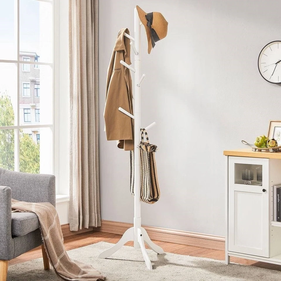 Современная стойка для пальто из массива дерева с белой отделкой и 8 крючками - Изображение 2 из 3