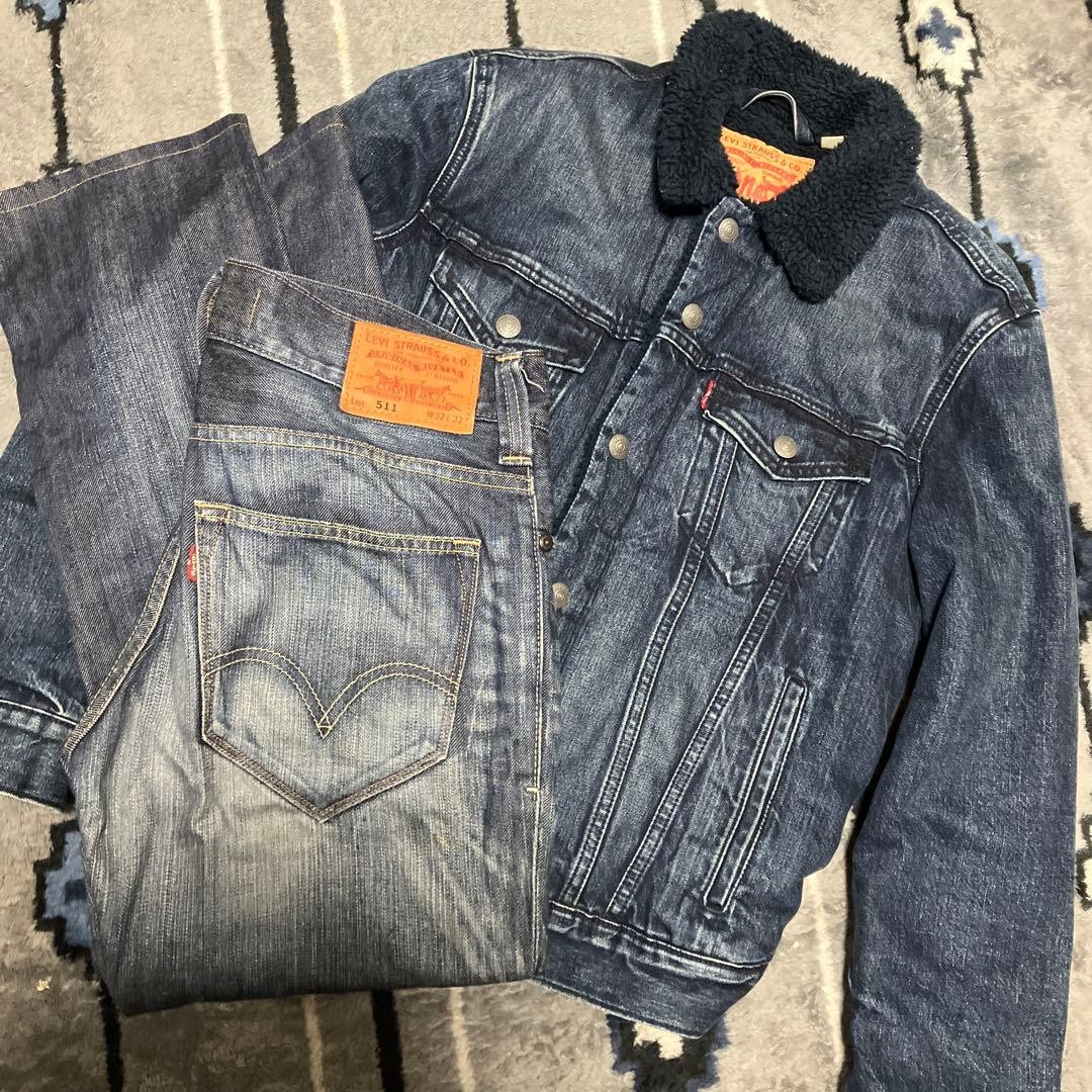 Levi's setup, dark blue, USED processing, damage … - image 1