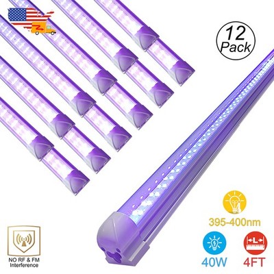 4FT LED UV Black Light Bar 40W with US Plug DJ Party Club Event Lighting 12 Pack