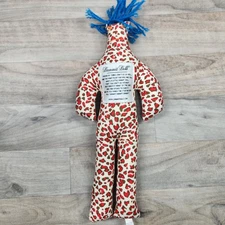 Dammit Doll Red Cheetah Animal Print Blue Yarn Hair Stress Doll 13”