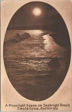 Santa Cruz California Moonlight Scene on Seabright Beach 1913