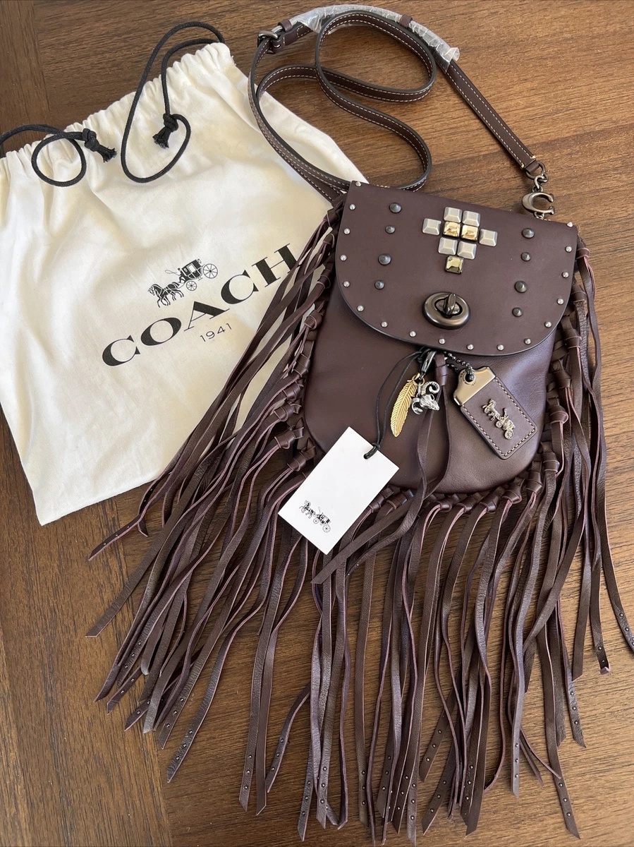 NwT Coach 1941 Fringe Saddle Bag Pyramid Rivets Oxbld Glove Tanned