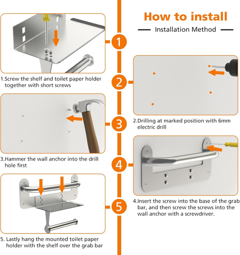 Grab Bars for Bathtubs and Showers with Toilet Paper Holder, Assistance Handle w - Picture 5 of 12