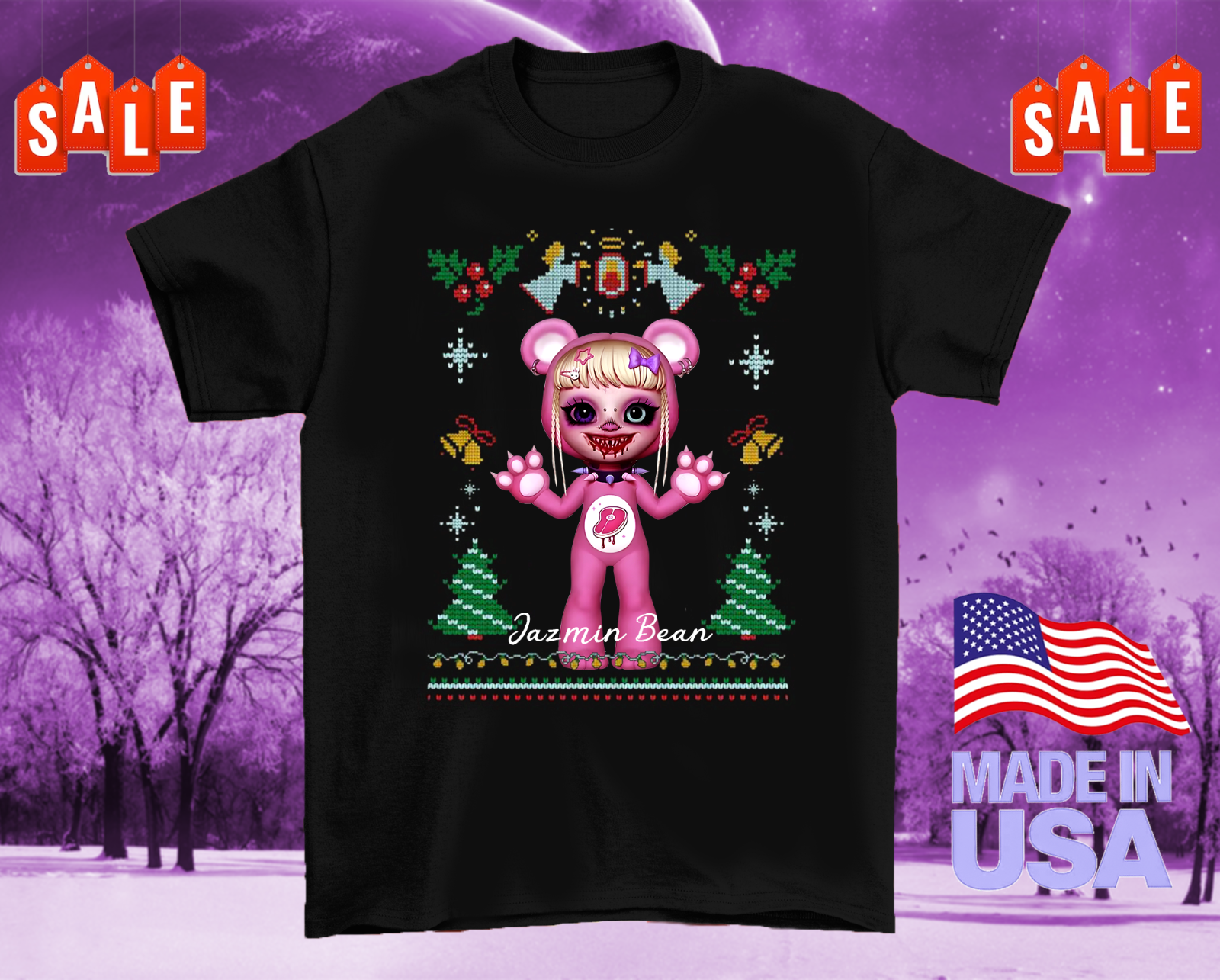 Jazmin Bean Merry Christmas Ugly Xmas Gift Unisex T-Shirt S-4XL BT003