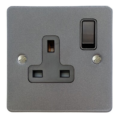 G&H FP9B Flat Plate Pewter 1 Gang Single 13A Switched Plug Socket