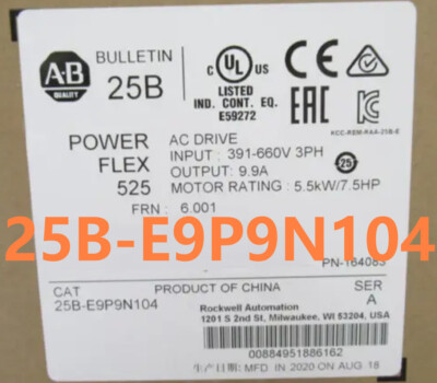 25B-E9P9N104 AB PowerFlex 525 5.5kW (7.5Hp) AC Drive 25B E9P9N104 New Original