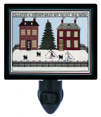 Cross Stich Decorative Photo Night Light, Children and Snowflakes