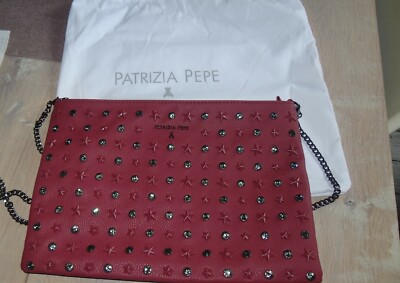 Patrizia Pepe Clutch burgunderrot Strass Kette NEU!